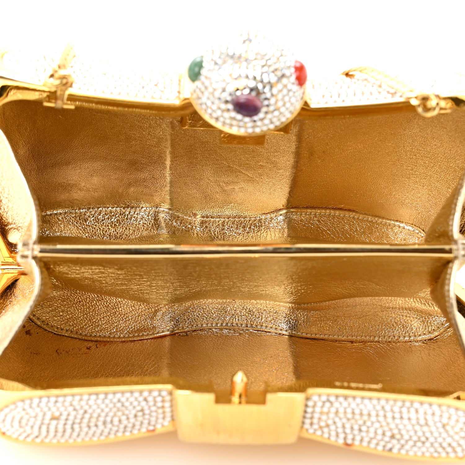 Judith Leiber Crystal Bow Minaudiere Clutch Gold 6 of 13