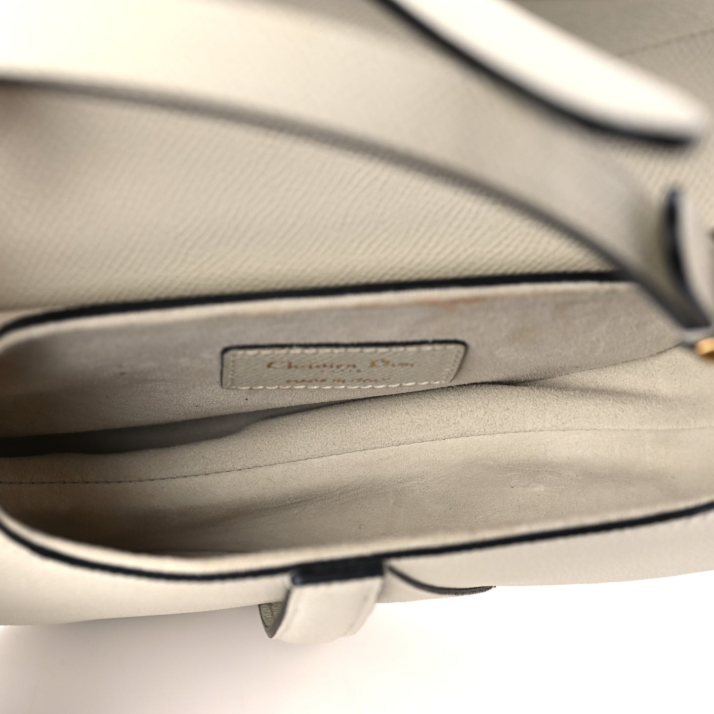 Grained Calfskin Mini Saddle Bag With Strap White