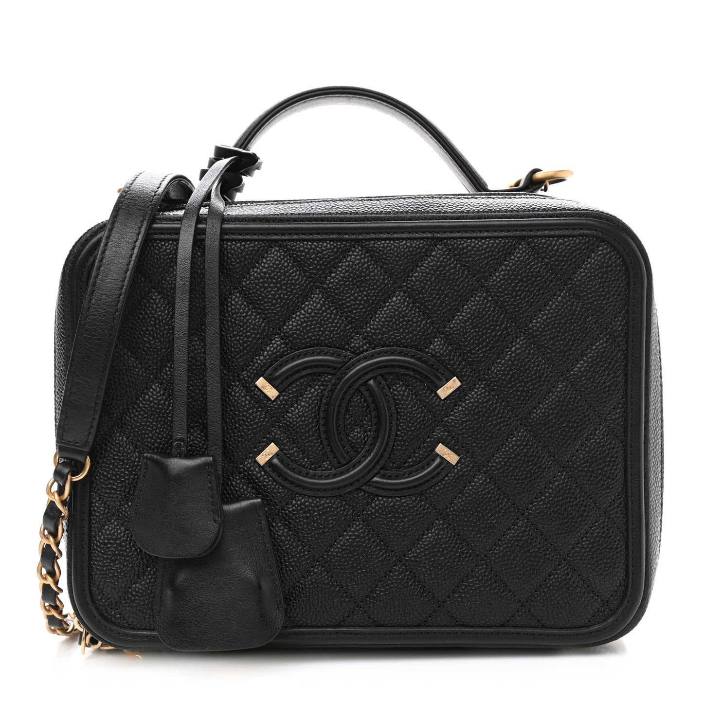 Caviar Quilted Large CC Filigree Vanity Case Black