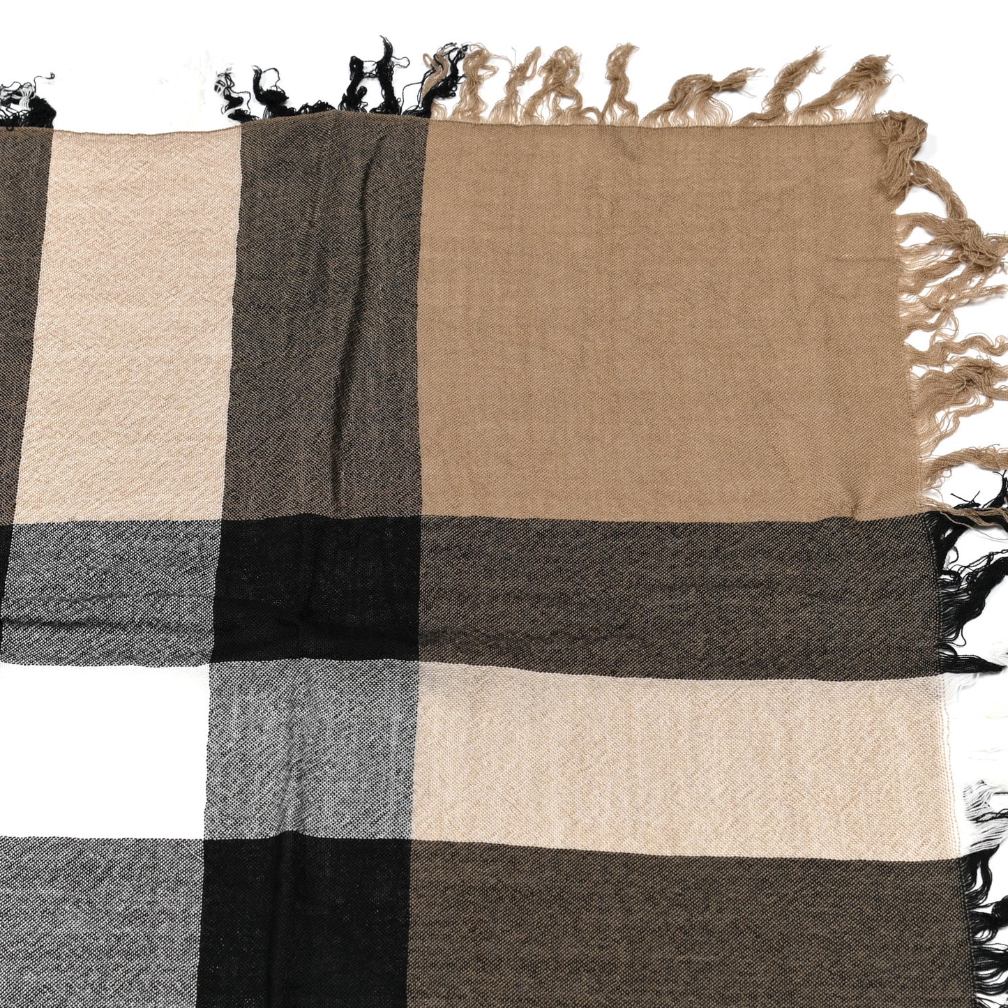 Merino Wool House Check Square Scarf Brown