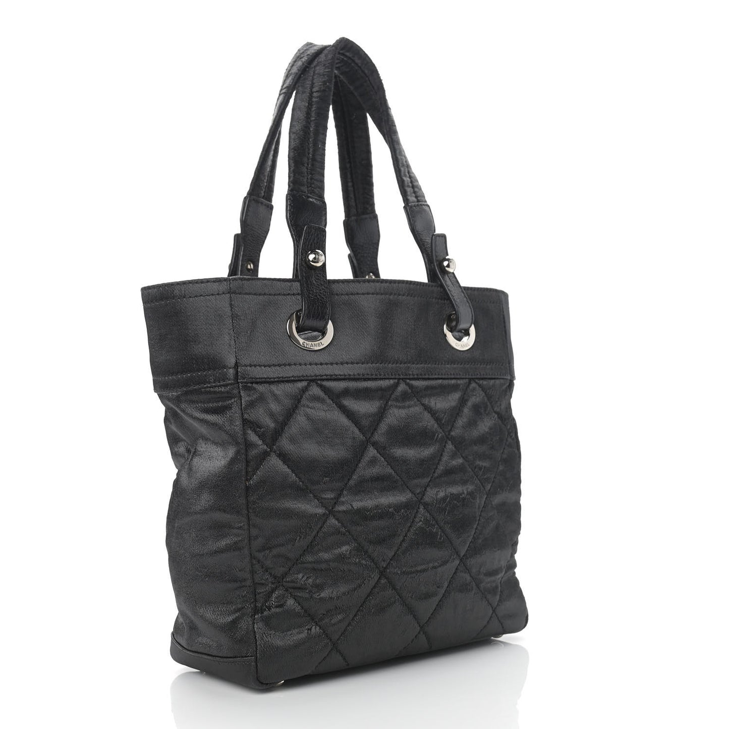 Coated Canvas Quilted Small Paris Biarritz Tote Black
