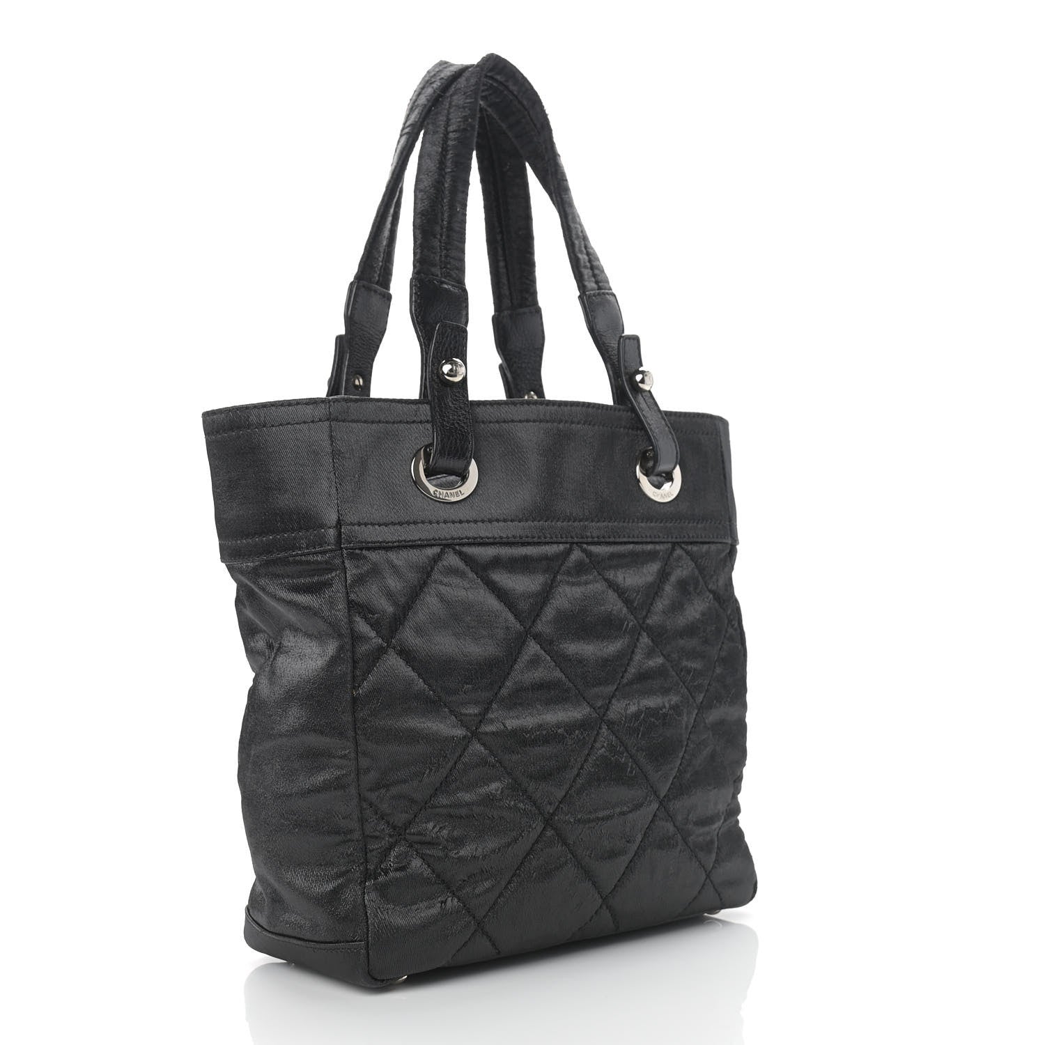 Chanel Coated Canvas Quilted Small Paris Biarritz Tote Black 3 of 12