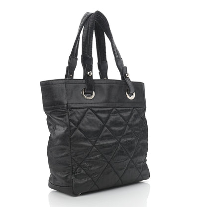 Chanel Coated Canvas Quilted Small Paris Biarritz Tote Black 3 of 12