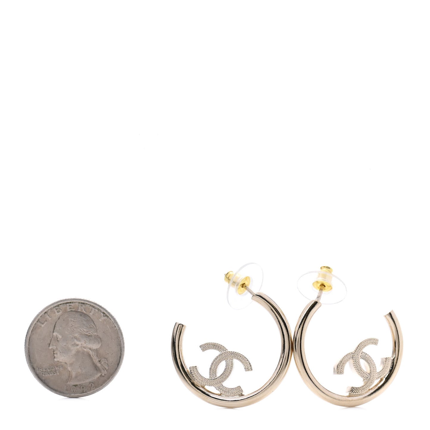 Metal Textured CC Hoop Earrings Gold