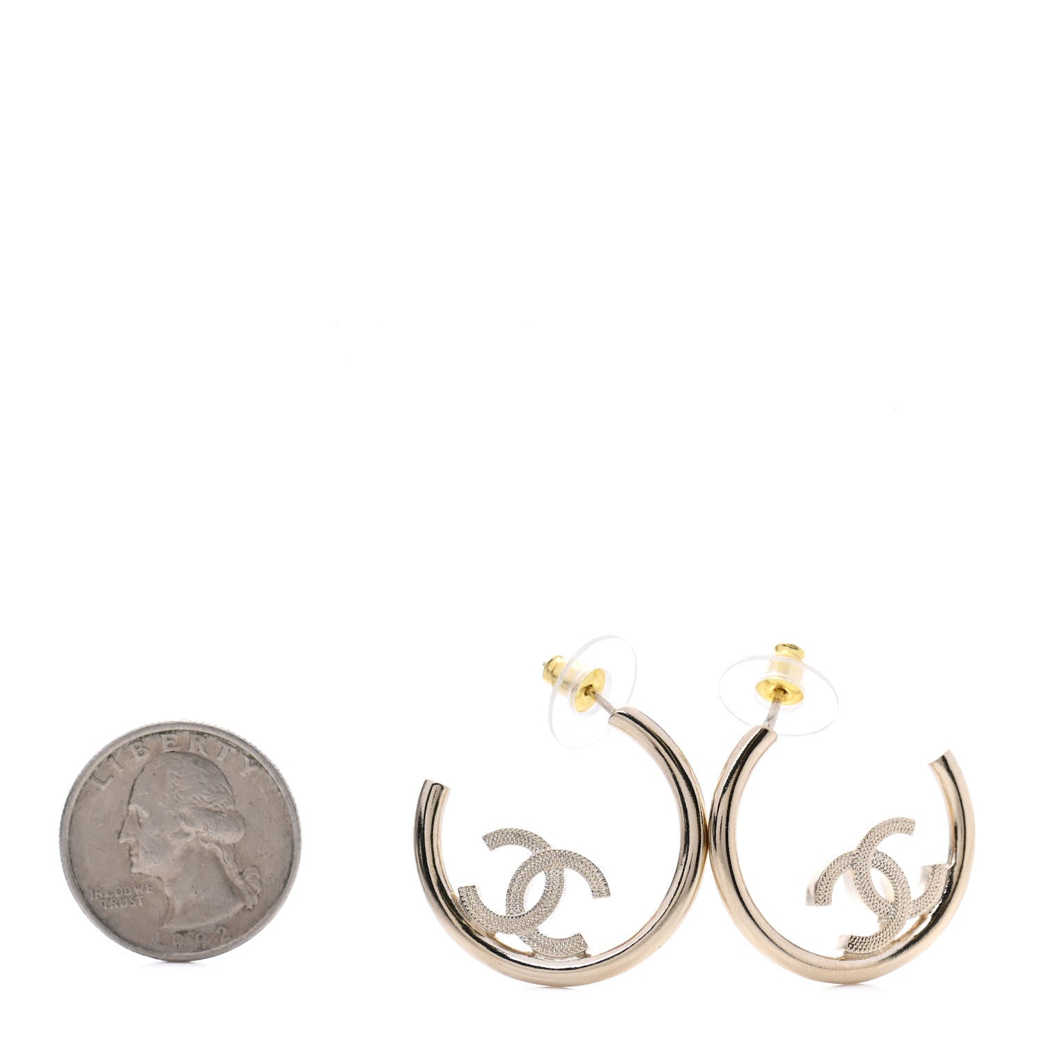 Chanel Metal Textured CC Hoop Earrings Gold 2 of 4