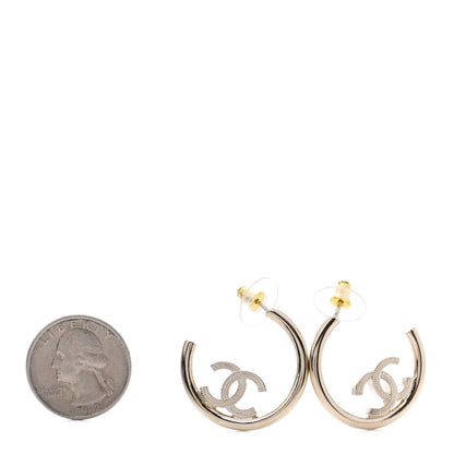 Chanel Metal Textured CC Hoop Earrings Gold 2 of 4