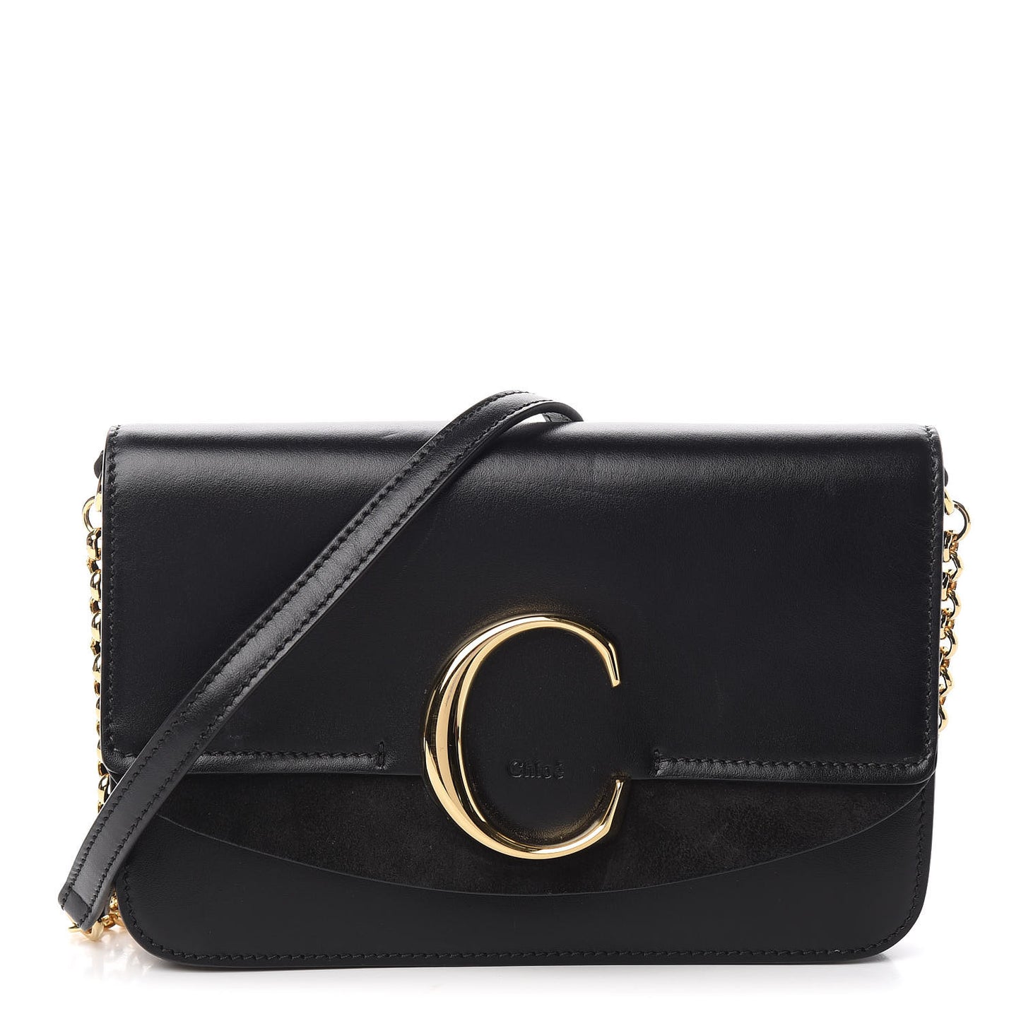 Calfskin Suede C Clutch With Chain Black