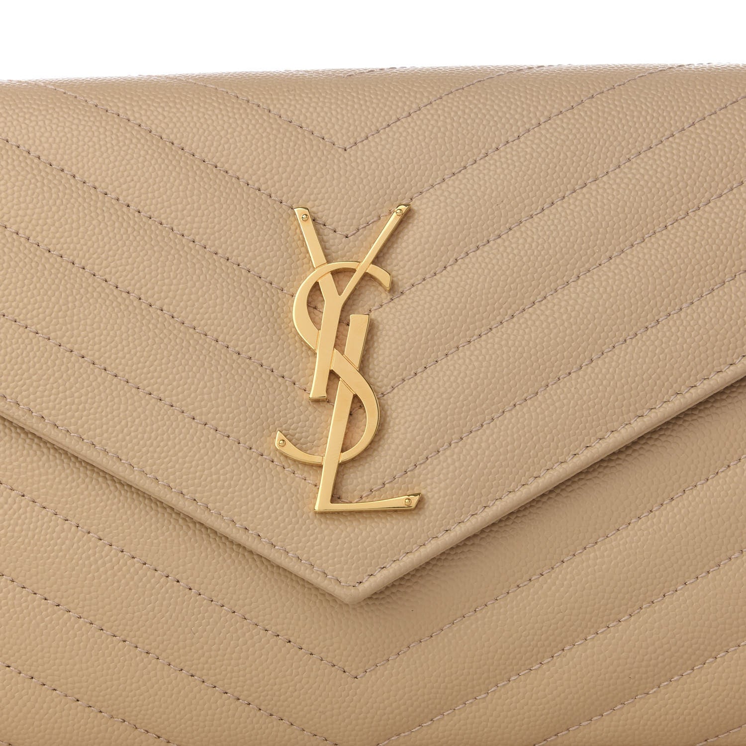 Saint Laurent Grain De Poudre Matelasse Chevron Monogram Chain Wallet Nude Powder 8 of 9