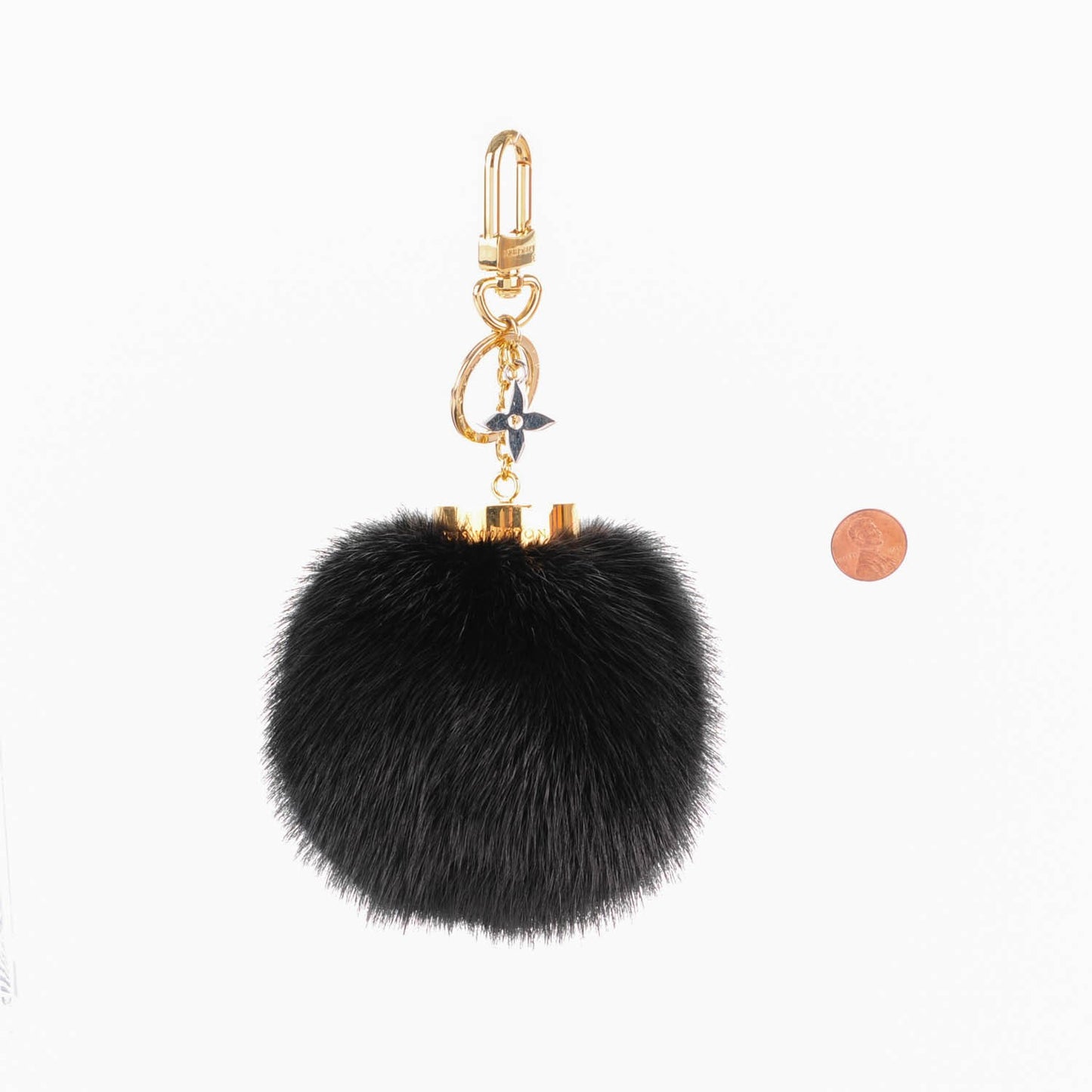 Mink Fur Bubble V Bag Charm Key Holder Black