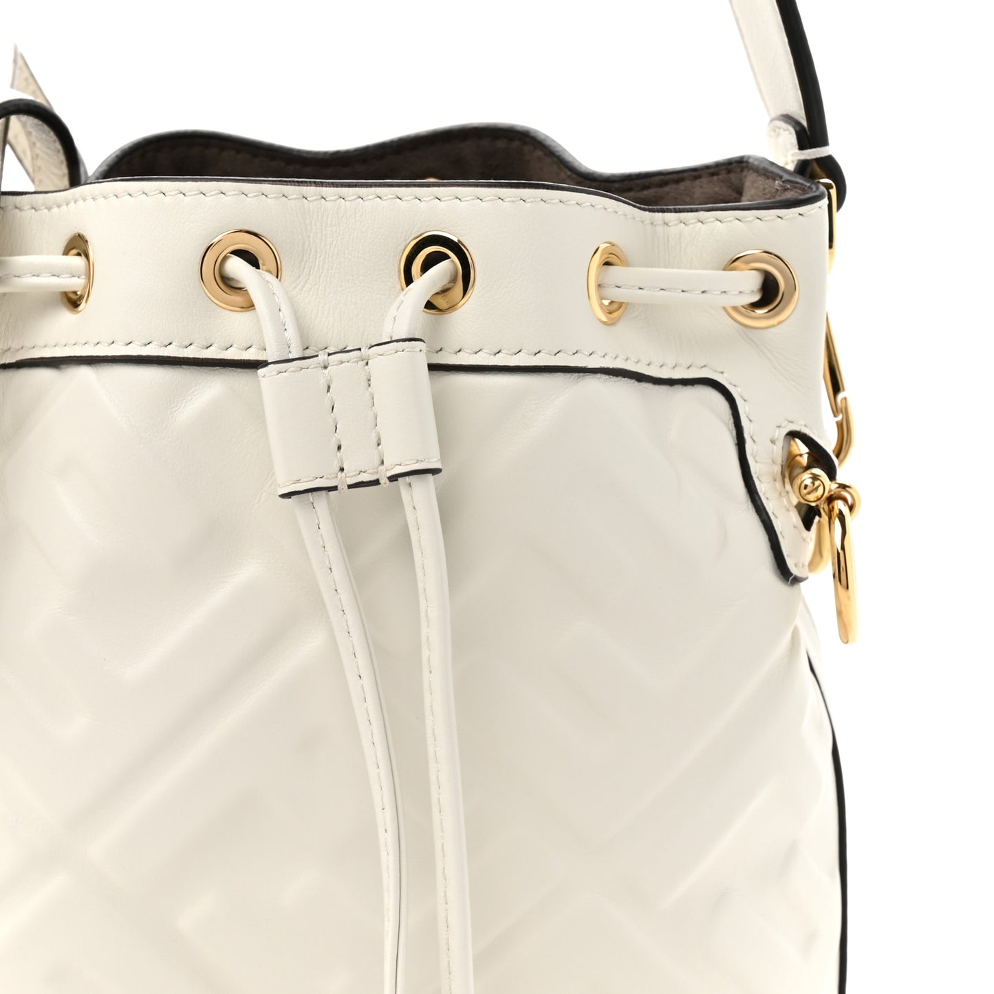 Vitello Liberty F is Fendi FF 1974 Embossed Mini Mon Tresor Bucket Bag White