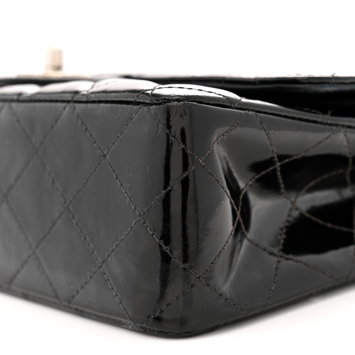 Patent Quilted Medium Double Flap Black