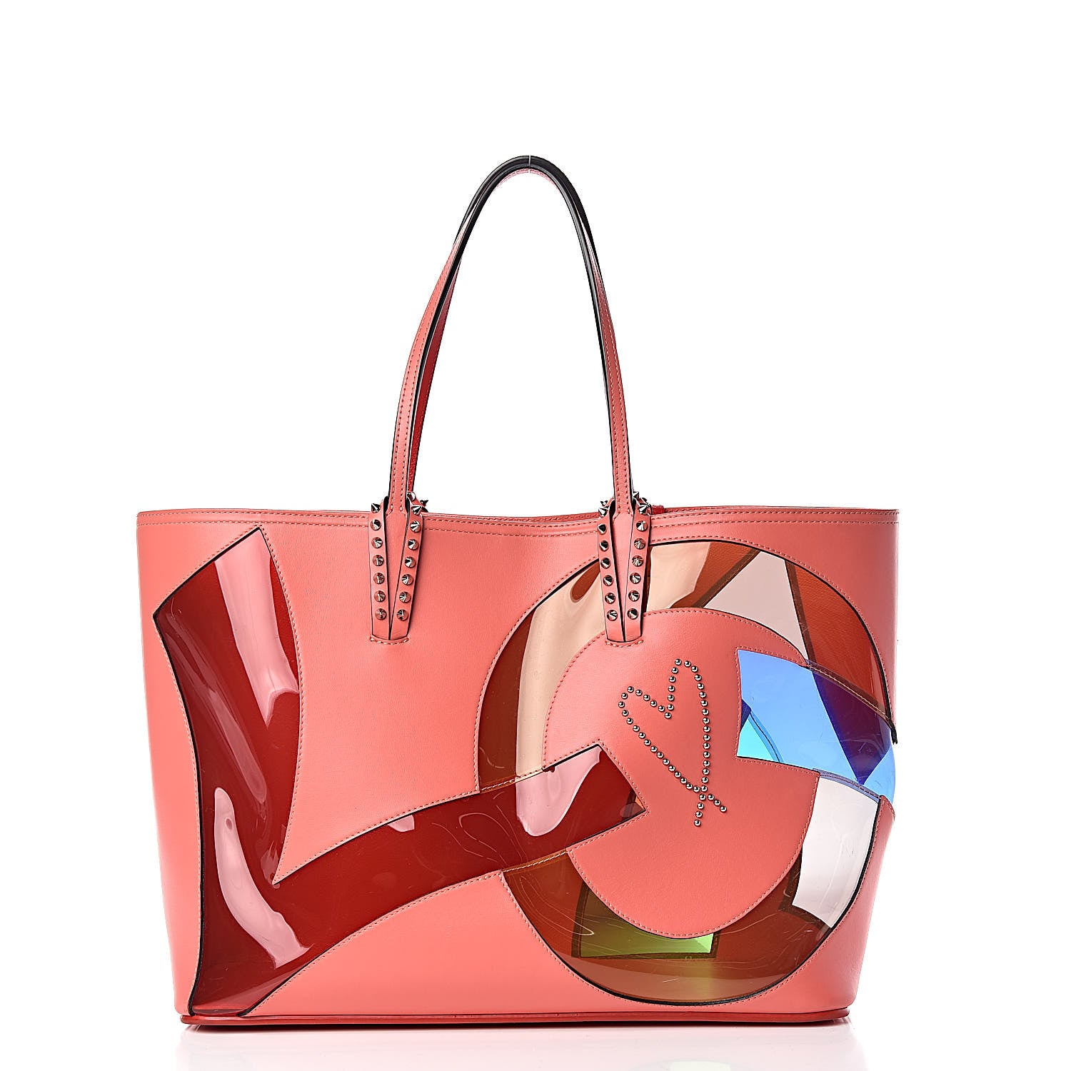 Christian Louboutin Calfskin PVC Love Spikes East West Cabata Tote Red 3 of 19