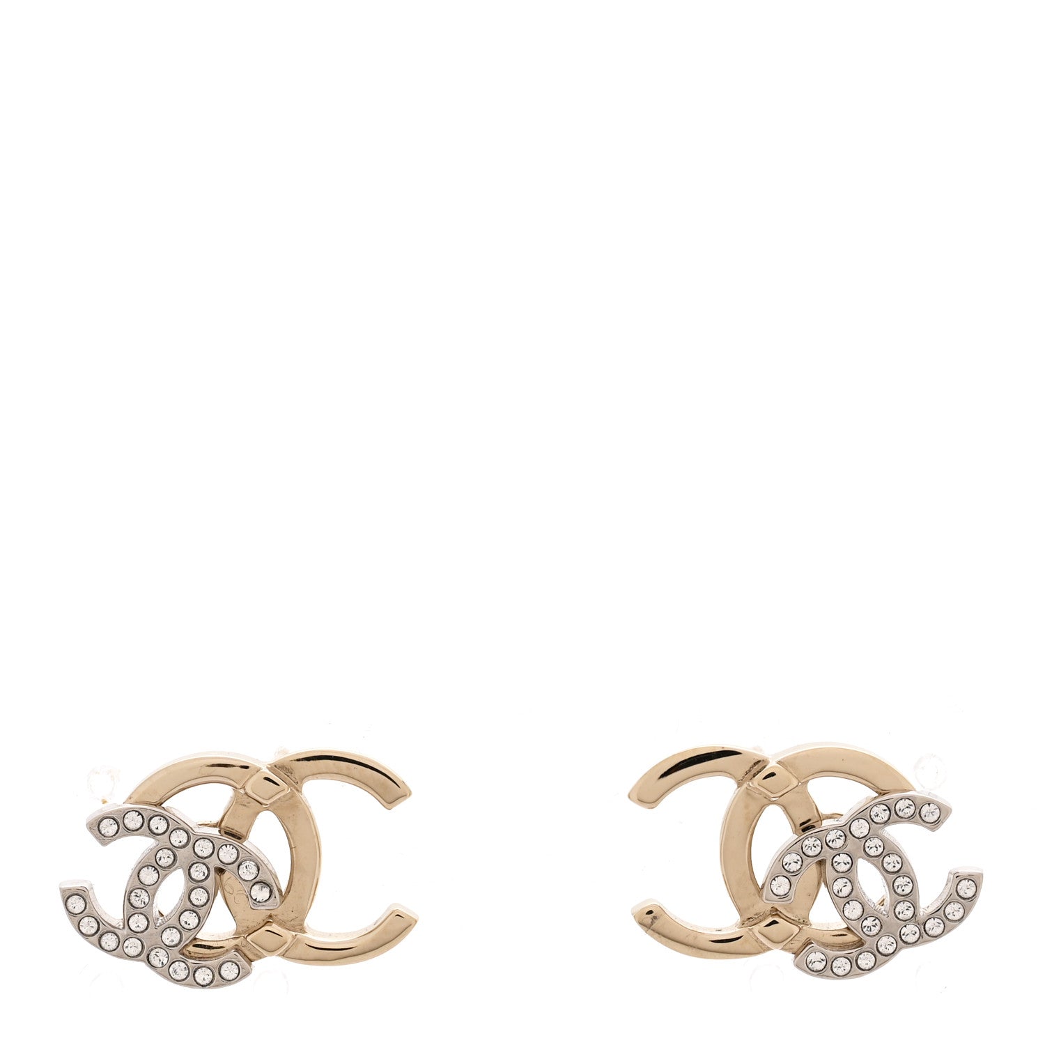Chanel Crystal Double CC Earrings Gold Silver 1 of 5