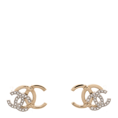 Chanel Crystal Double CC Earrings Gold Silver 1 of 5