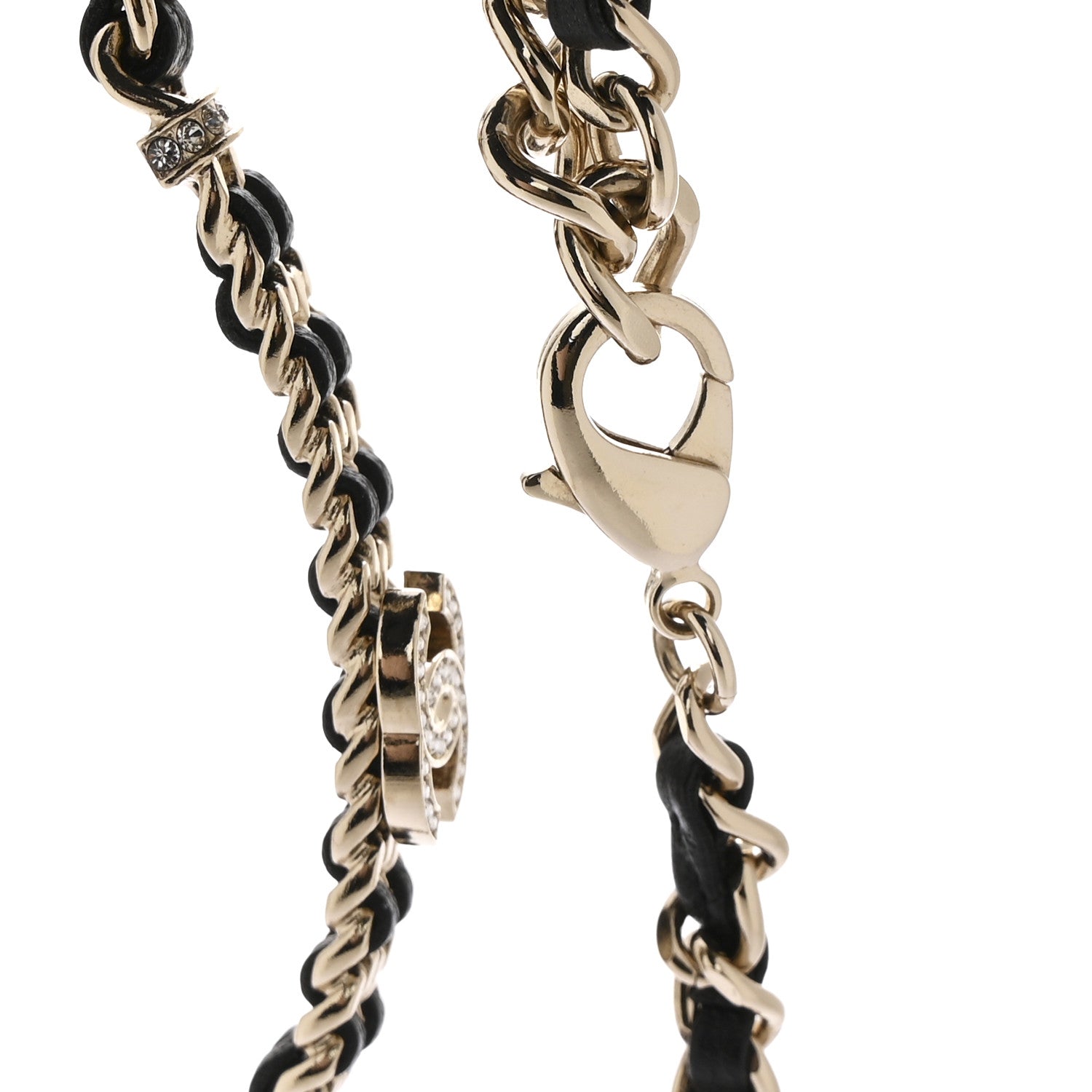 Chanel Metal Lambskin Crystal CC Choker Necklace Black Gold 5 of 7