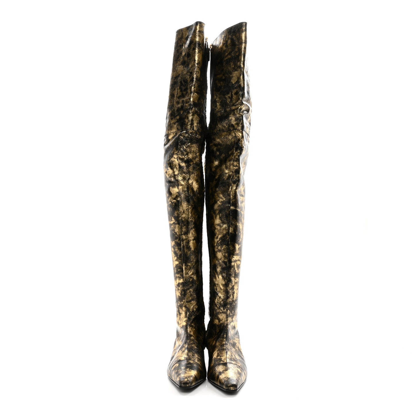 Laminated Goatskin Over the Knee Boots 40 Bronze
