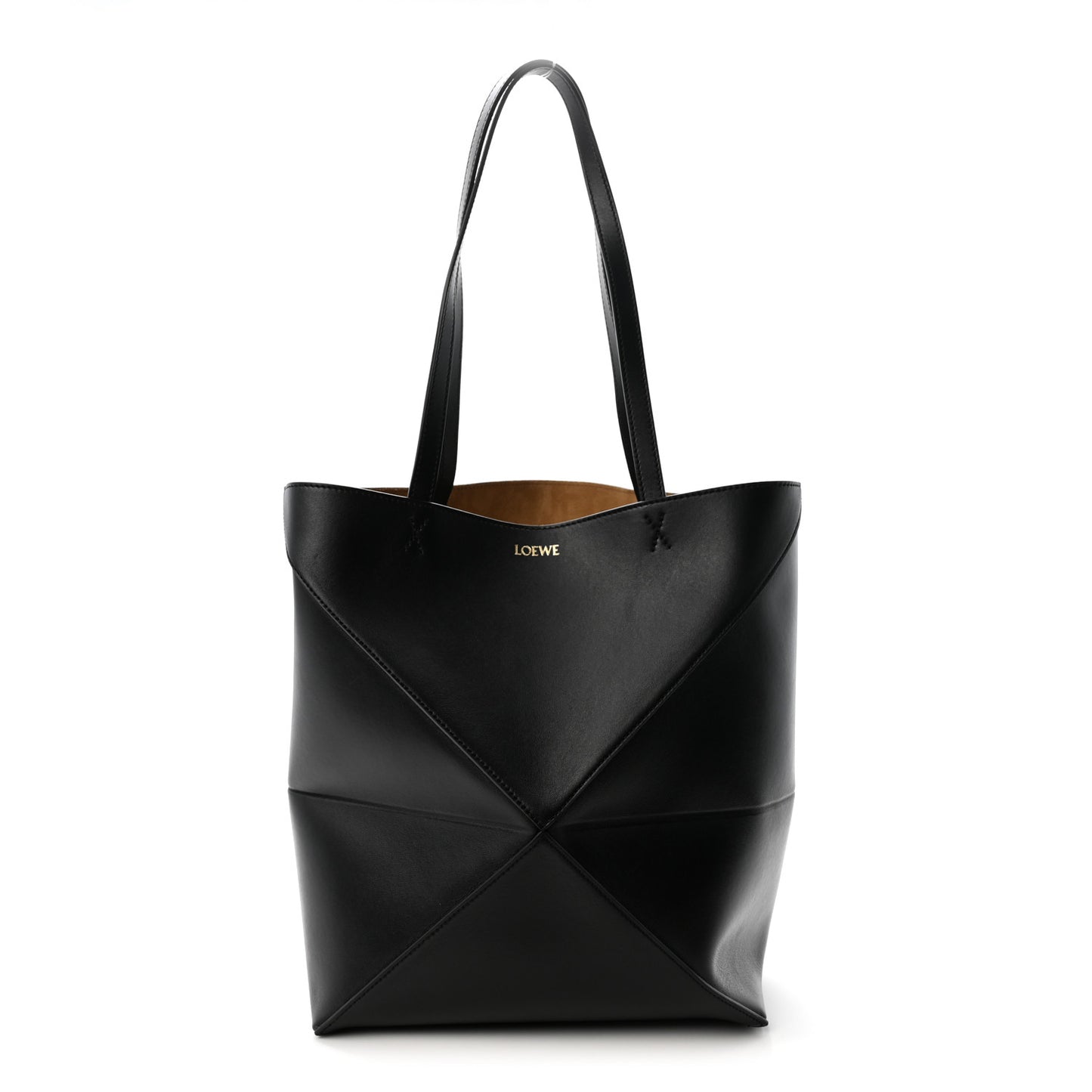 Shiny Calfskin Medium Puzzle Fold Tote Black