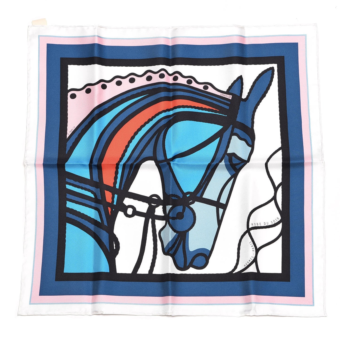 Silk Robe Du Soir Pop Pocket Square Blanc Bleu Grenade