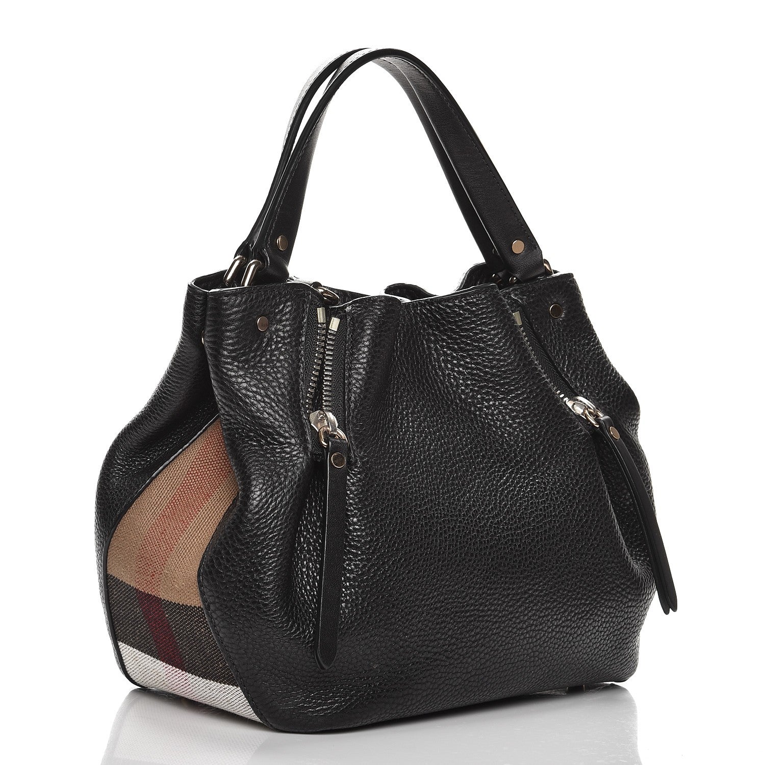 Burberry Grainy Calfskin House Check Small Maidstone Black 3 of 7
