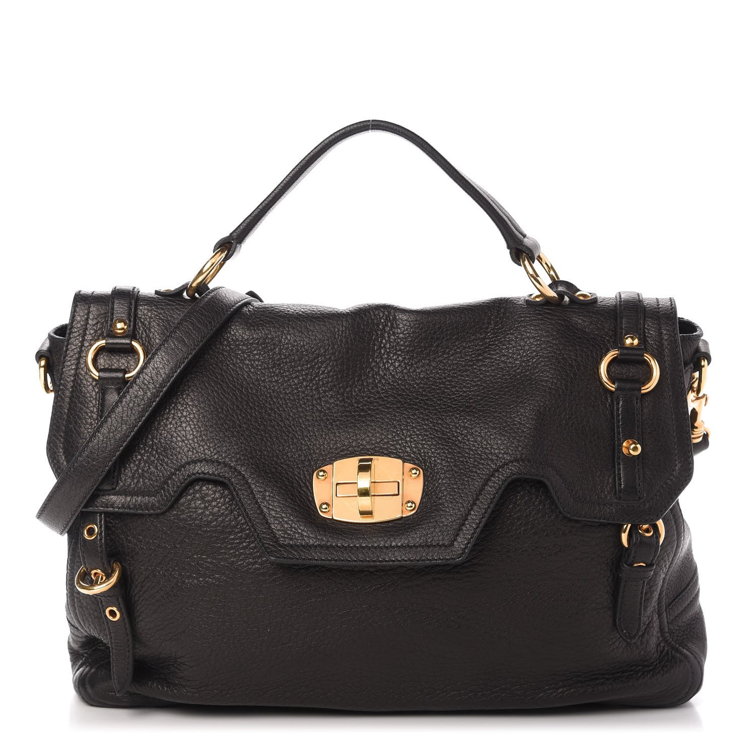 Miu Miu Cervo East-West Flap Satchel Black 1 of 9