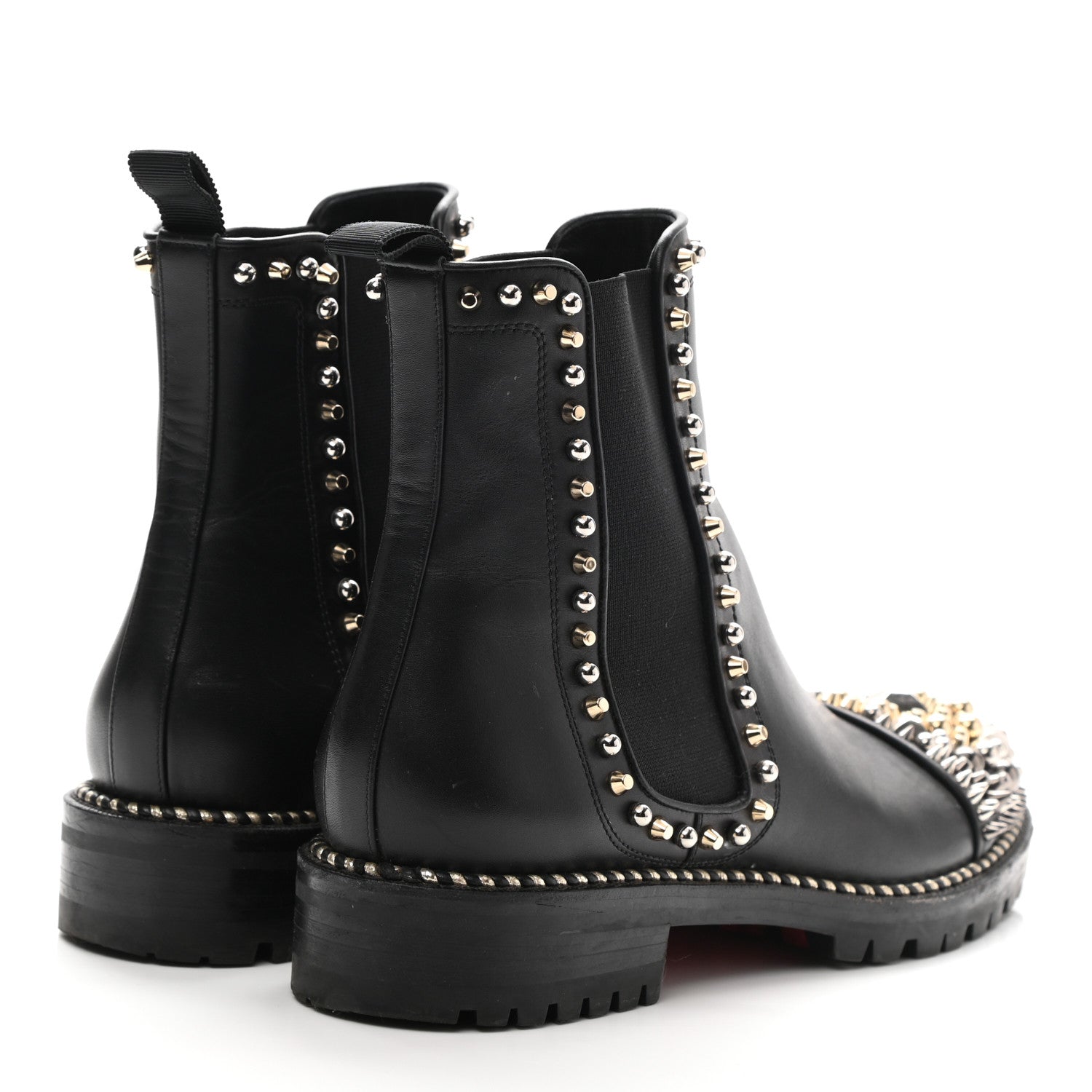 Christian Louboutin Calfskin Studded Chasse A Clou Flat Chelsea Boots 40 Black 4 of 9