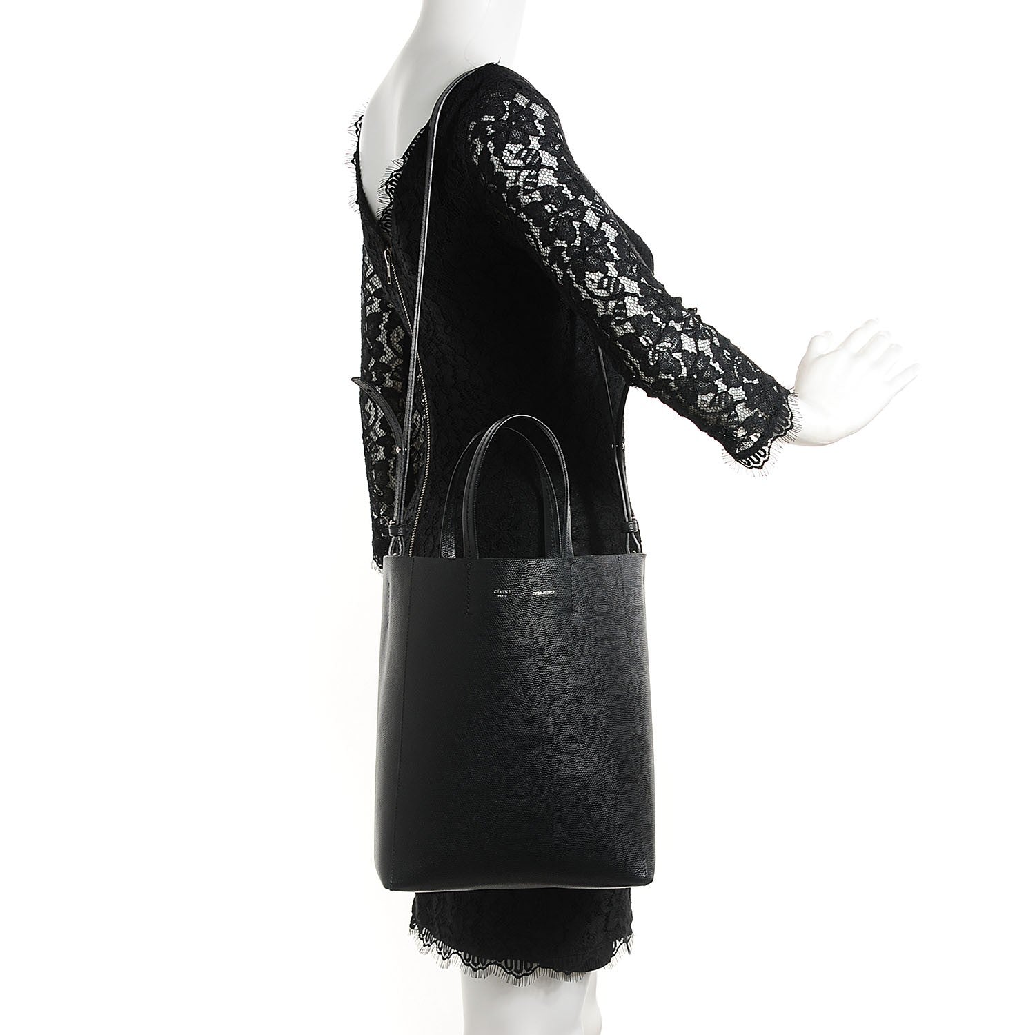 Celine Grained Calfskin Small Vertical Cabas Black 2 of 7
