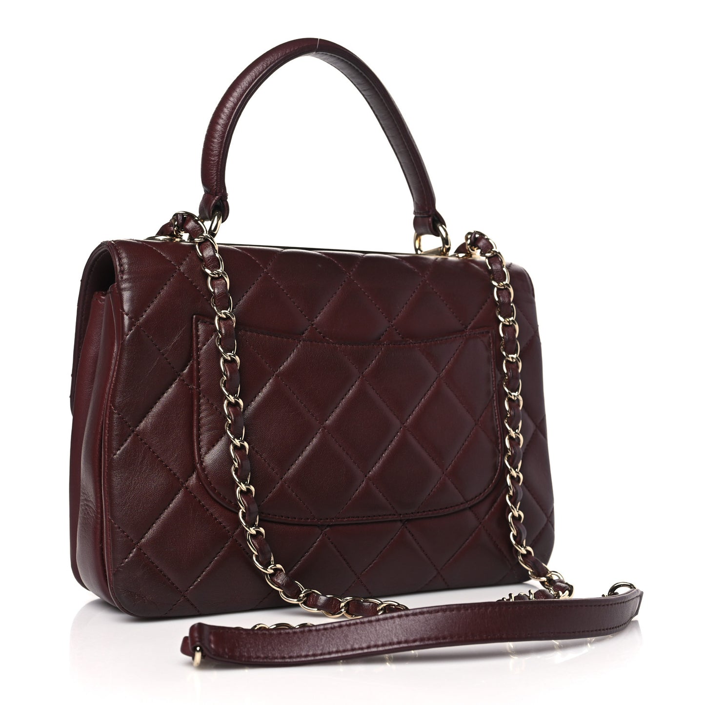 Lambskin Quilted Small Trendy CC Flap Dual Handle Bag Burgundy