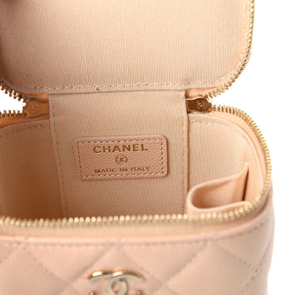 Chanel Iridescent Caviar Quilted Mini Pearl On Top Vanity Case With Chain Beige 8 of 11