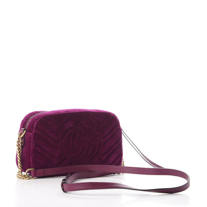 Gucci Velvet Matelasse Small GG Marmont Chain Shoulder Bag Fuchsia Violet Cyclamen 2 of 10