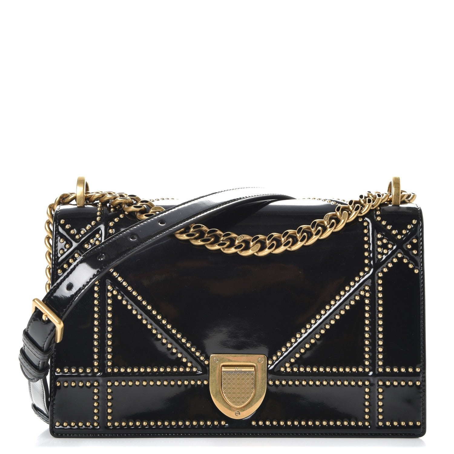 Christian Dior Patent Studded Medium Diorama Flap Bag Black 1 of 8