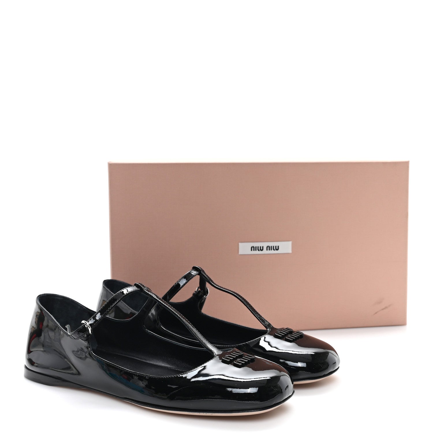 Miu Miu Vernice Logo T-Strap Ballerina Flats 37.5 Black 9 of 9