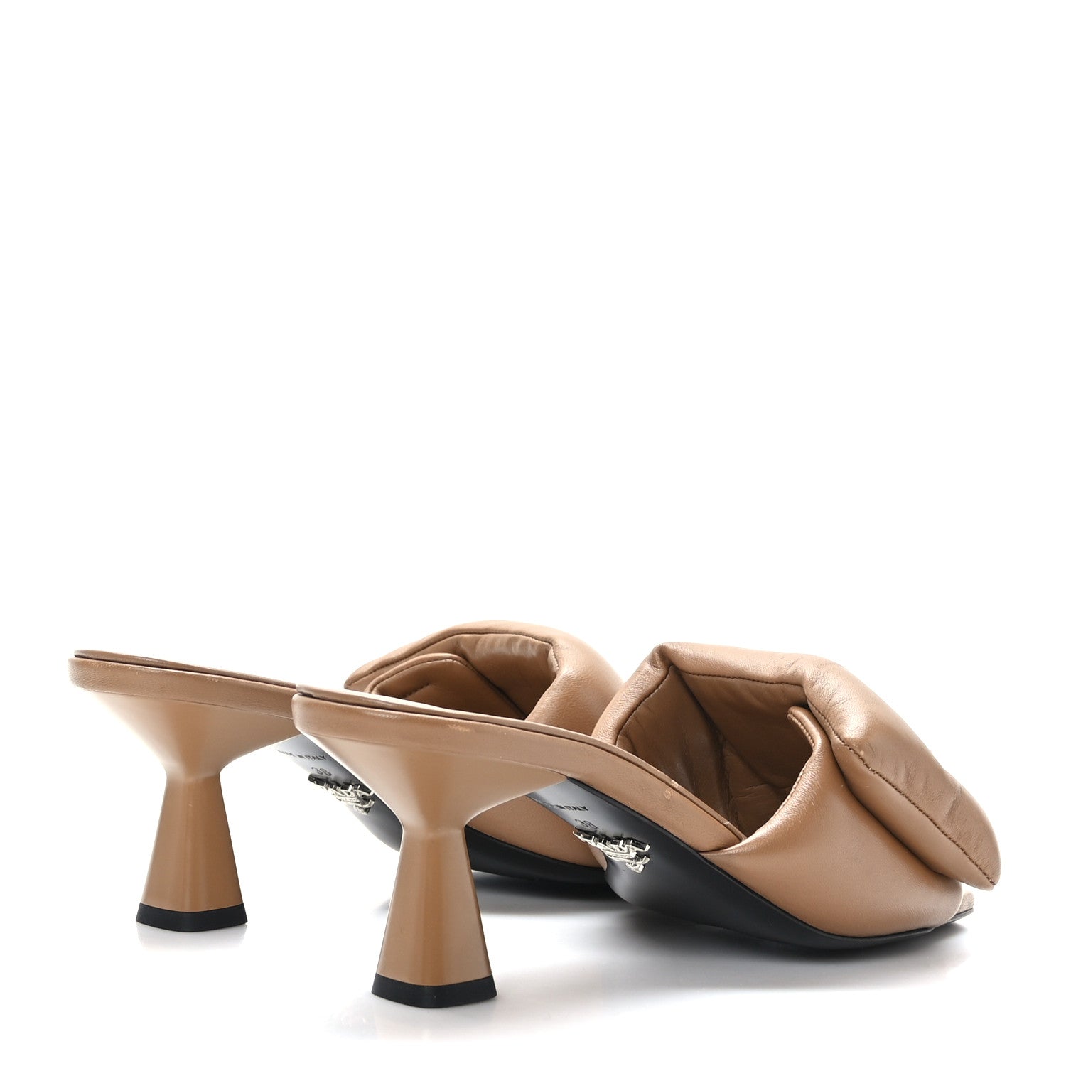 Prada Nappa Soft Padded Metal Triangle Logo 65mm Slide Sandals 38 Caramel 4 of 7
