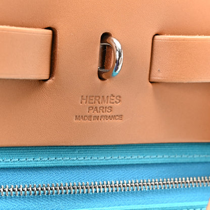 Hermes Vache Hunter Toile Herbag Zip 31 PM Bleu Azteque Menthe 7 of 11