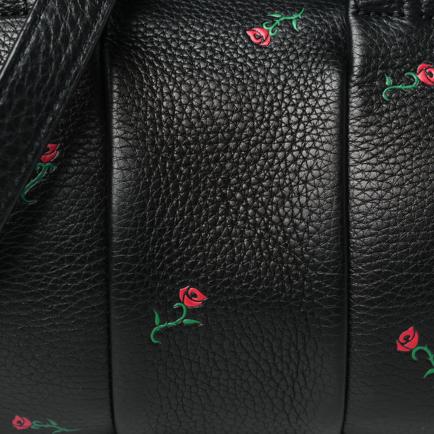 Pebbled Lambskin Rose Printed Mini Rockie Black Silver Hardware