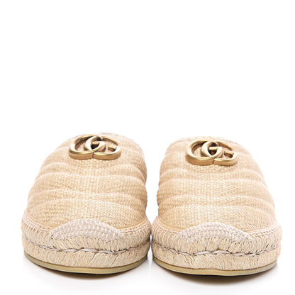 Gucci Straw Elaphe Matelasse GG Marmont Espadrille Slippers 38.5 Natural Cream Brown 2 of 9