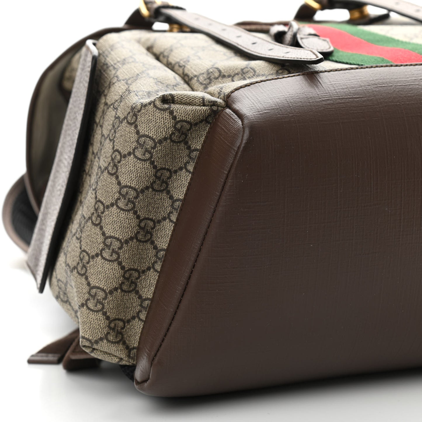 GG Supreme Monogram Medium Ophidia Double Buckle Backpack Brown