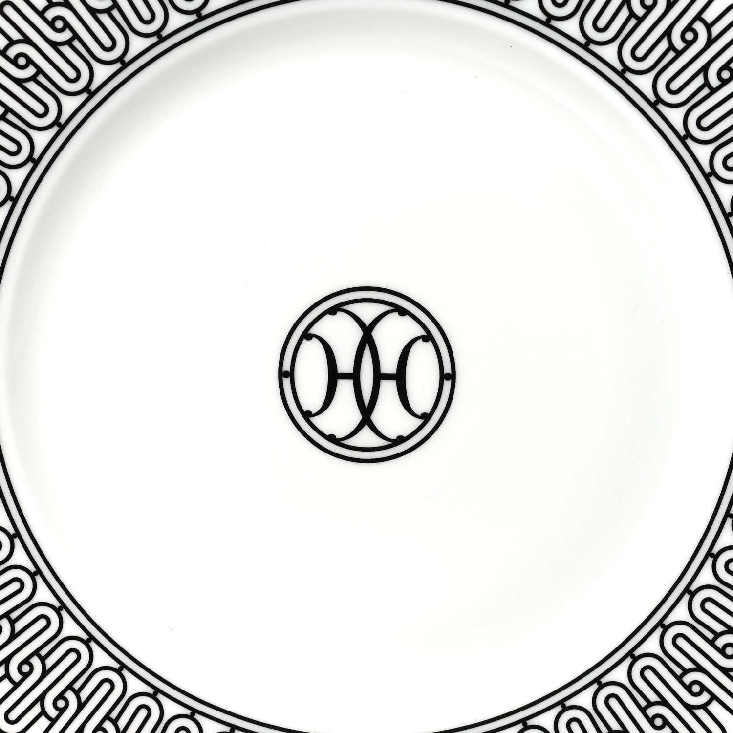 Hermes Porcelain H Deco Dessert Plates Set of 2 Black White 6 of 7