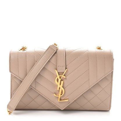 Saint Laurent Grain De Poudre Textured Mixed Matelasse Triquilt Small Monogram Satchel Dark Beige 1 of 9
