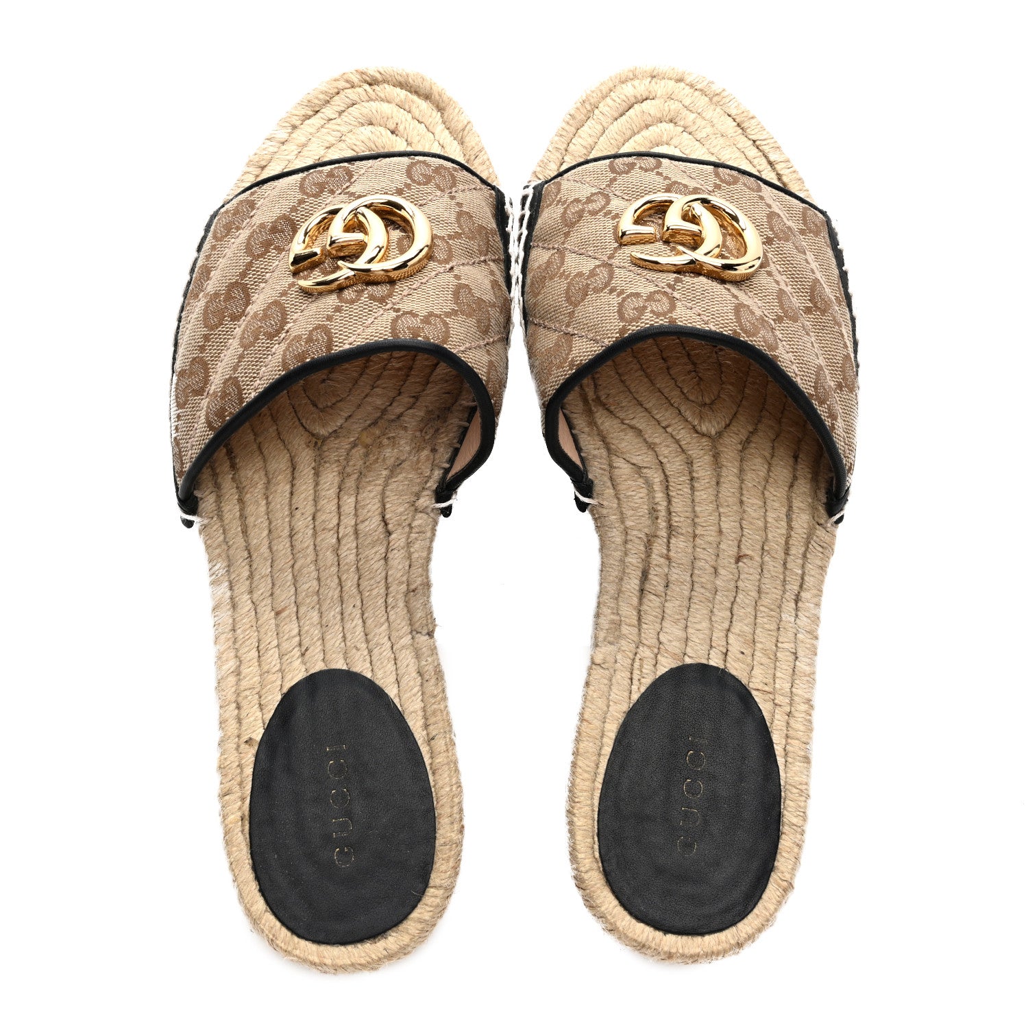 Gucci Monogram Matelasse GG Marmont Espadrille 20mm Slide Sandals 38 Beige Ebony Black 5 of 9
