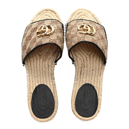 Gucci Monogram Matelasse GG Marmont Espadrille 20mm Slide Sandals 38 Beige Ebony Black 5 of 9