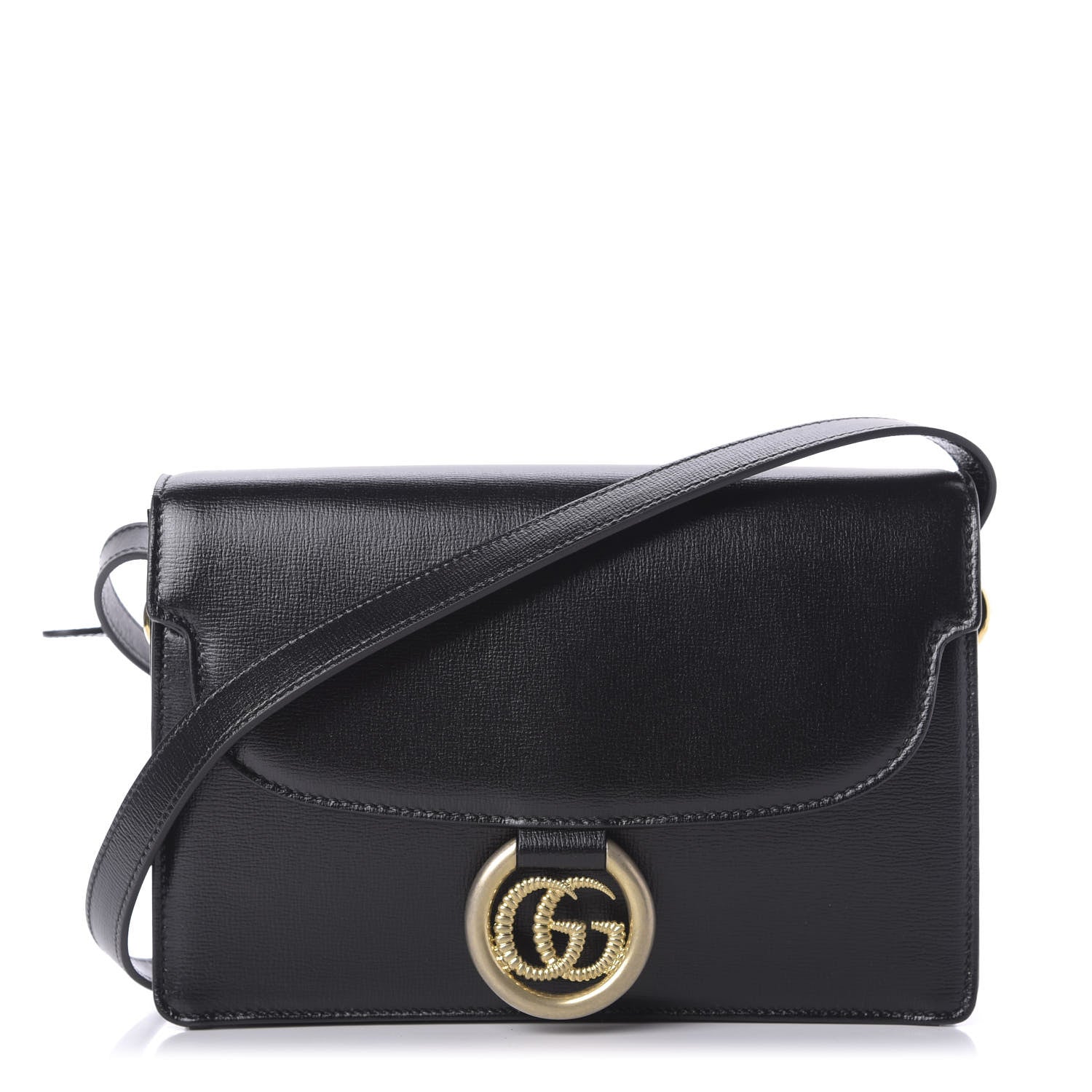 Gucci Textured Calfskin Small Torchon GG Ring Shoulder Bag Black 1 of 9