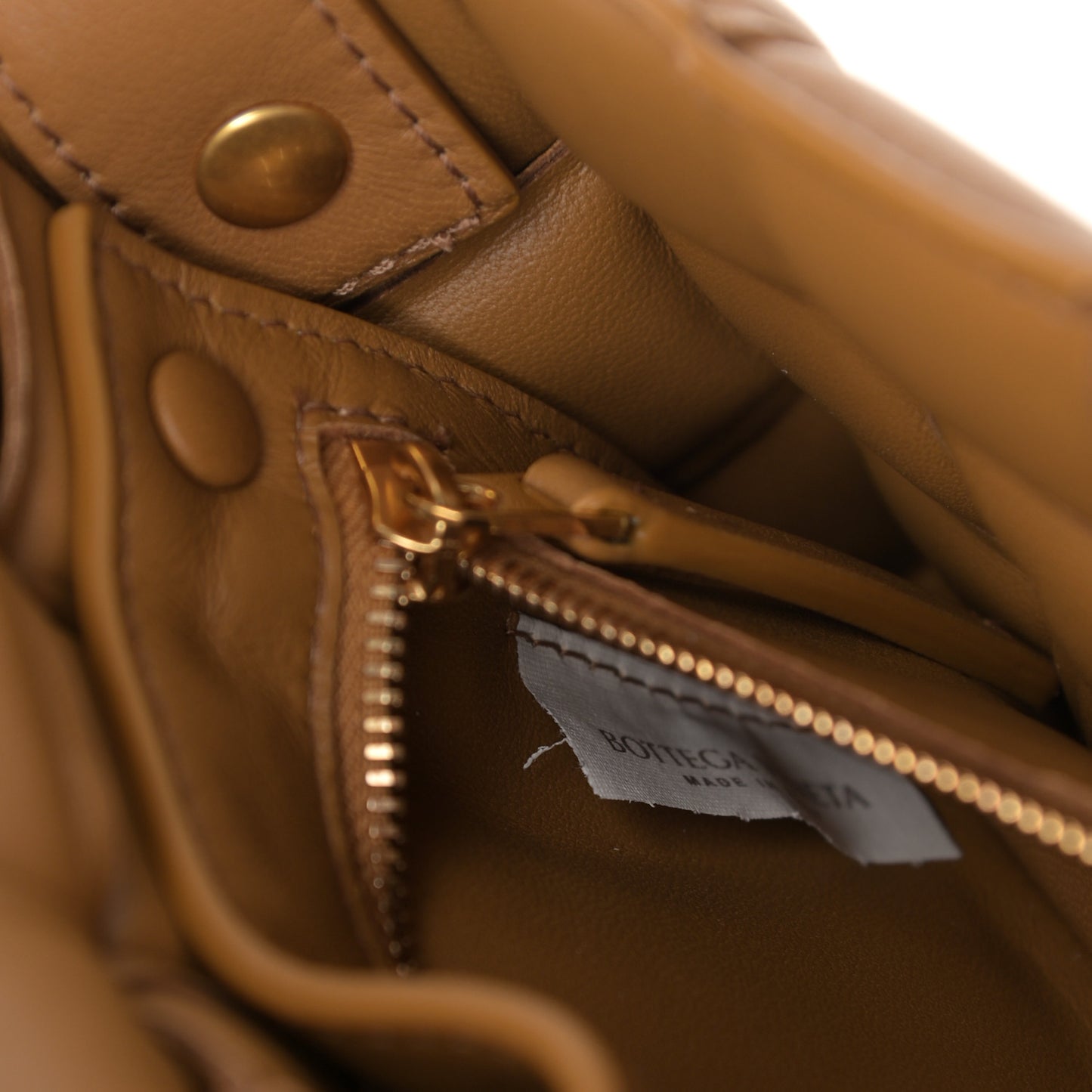 Nappa Maxi Intreccio Padded Cassette Crossbody Bag Caramel