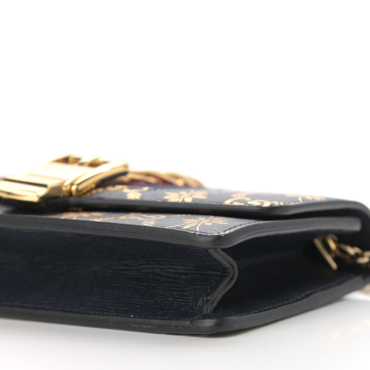 Gucci Textured Calfskin Super Mini Sylvie Chain Shoulder Bag Navy Gold 10 of 11