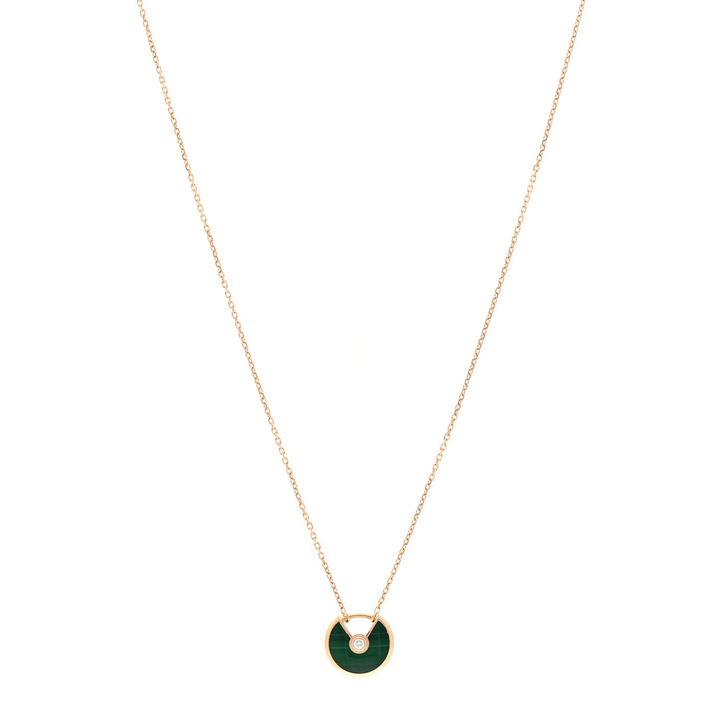 18K Pink Gold Diamond Malachite XS Amulette de Cartier Pendant Necklace
