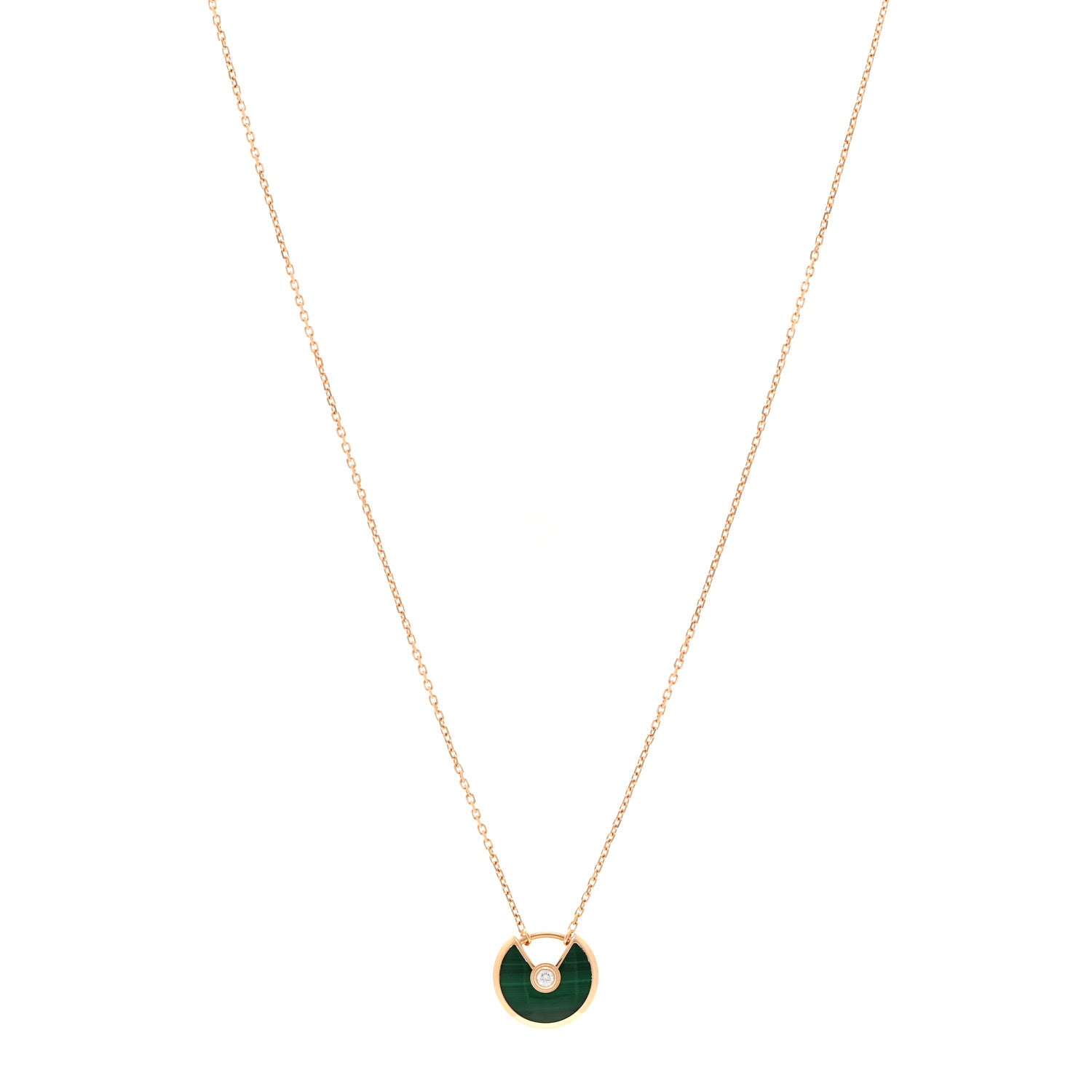 Cartier 18K Pink Gold Diamond Malachite XS Amulette de Cartier Pendant Necklace 1 of 5
