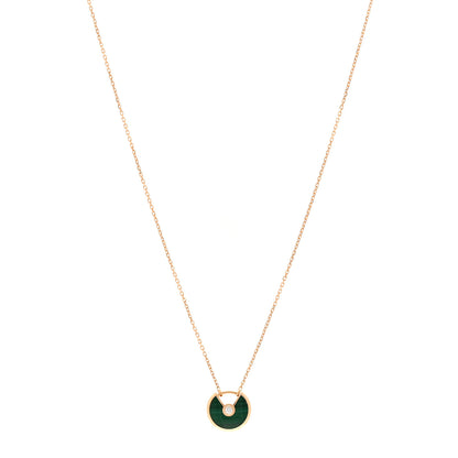Cartier 18K Pink Gold Diamond Malachite XS Amulette de Cartier Pendant Necklace 1 of 5