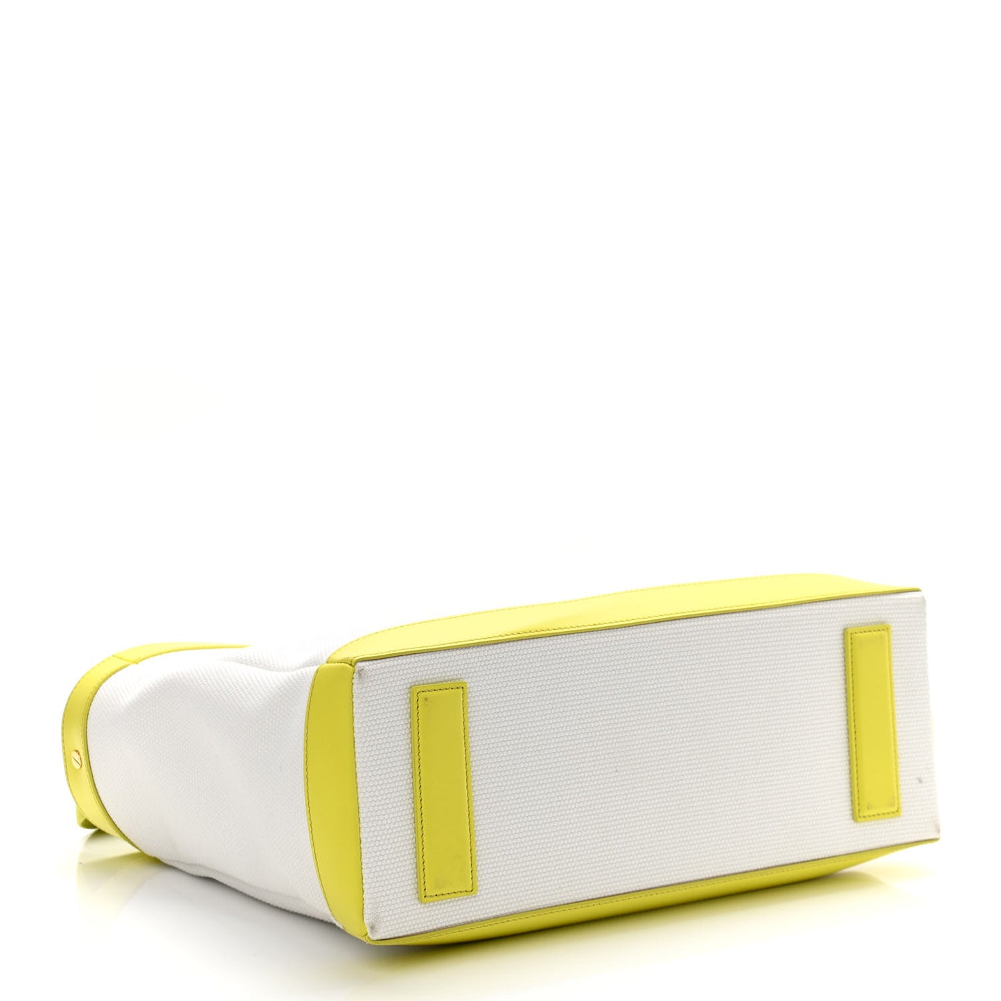 Canvas Calfskin Logo Tote White Yellow