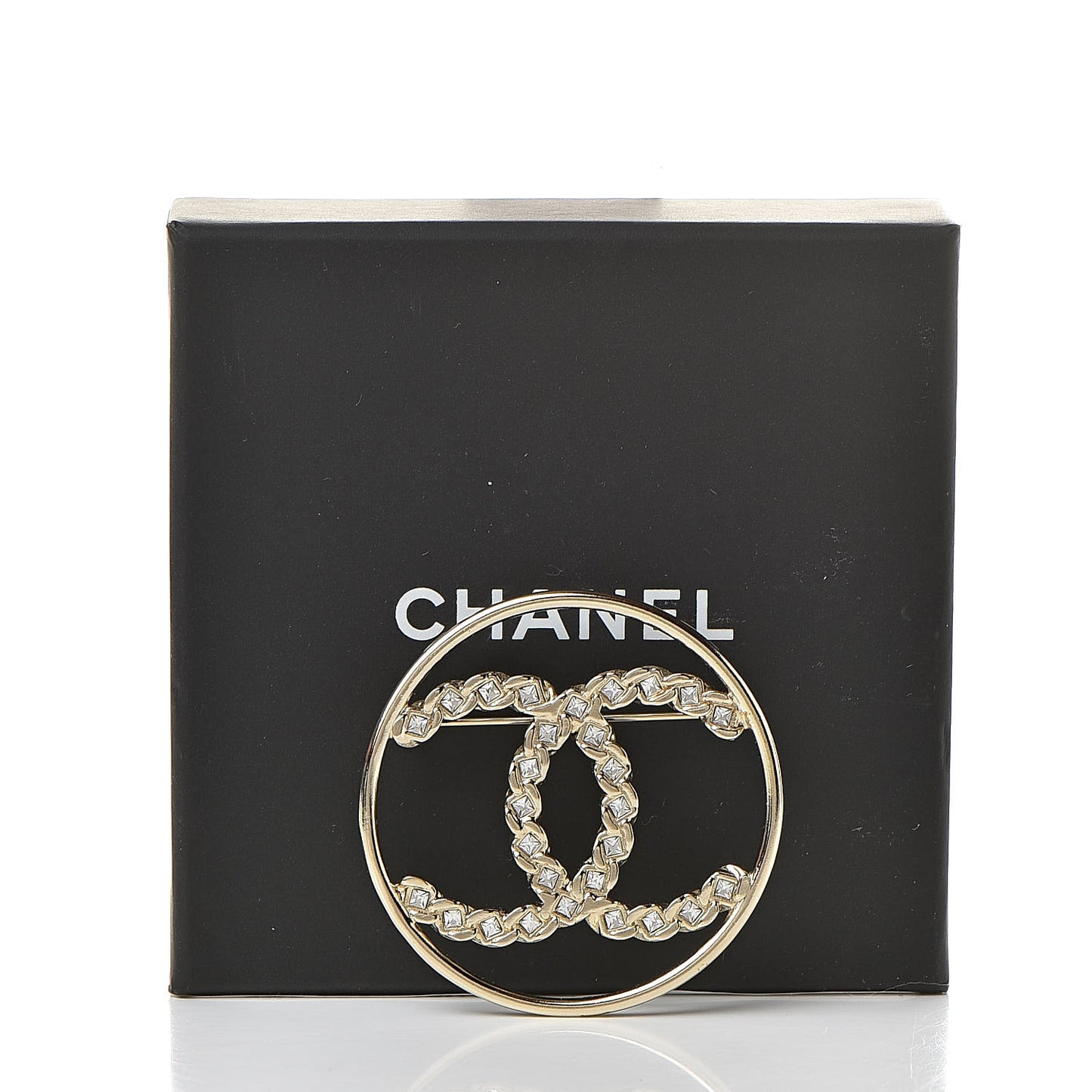 Crystal Round CC Brooch Gold