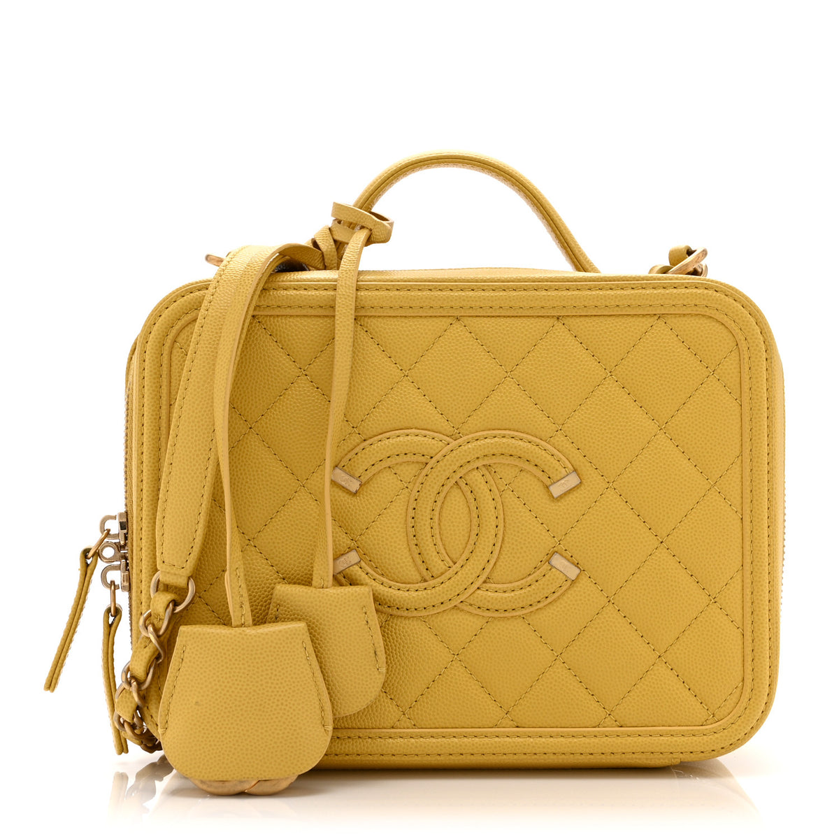 Caviar Quilted Medium CC Filigree Vanity Case Yellow