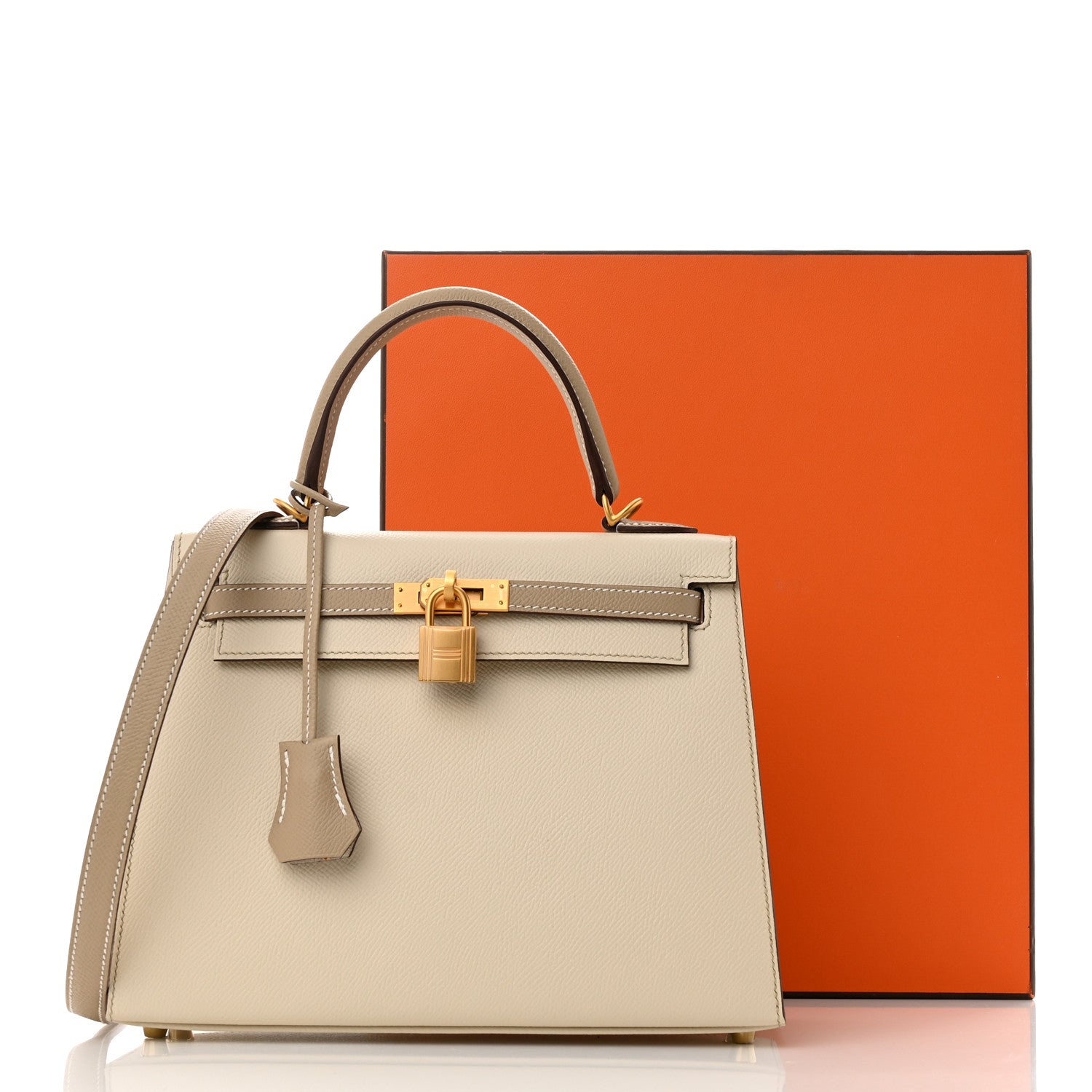 Hermes Epsom Bi-Color Horseshoe Kelly Sellier 25 Craie Trench 11 of 11